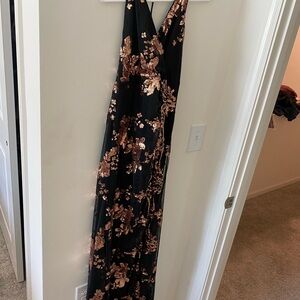 Elegant Black and Gold Floral Gown